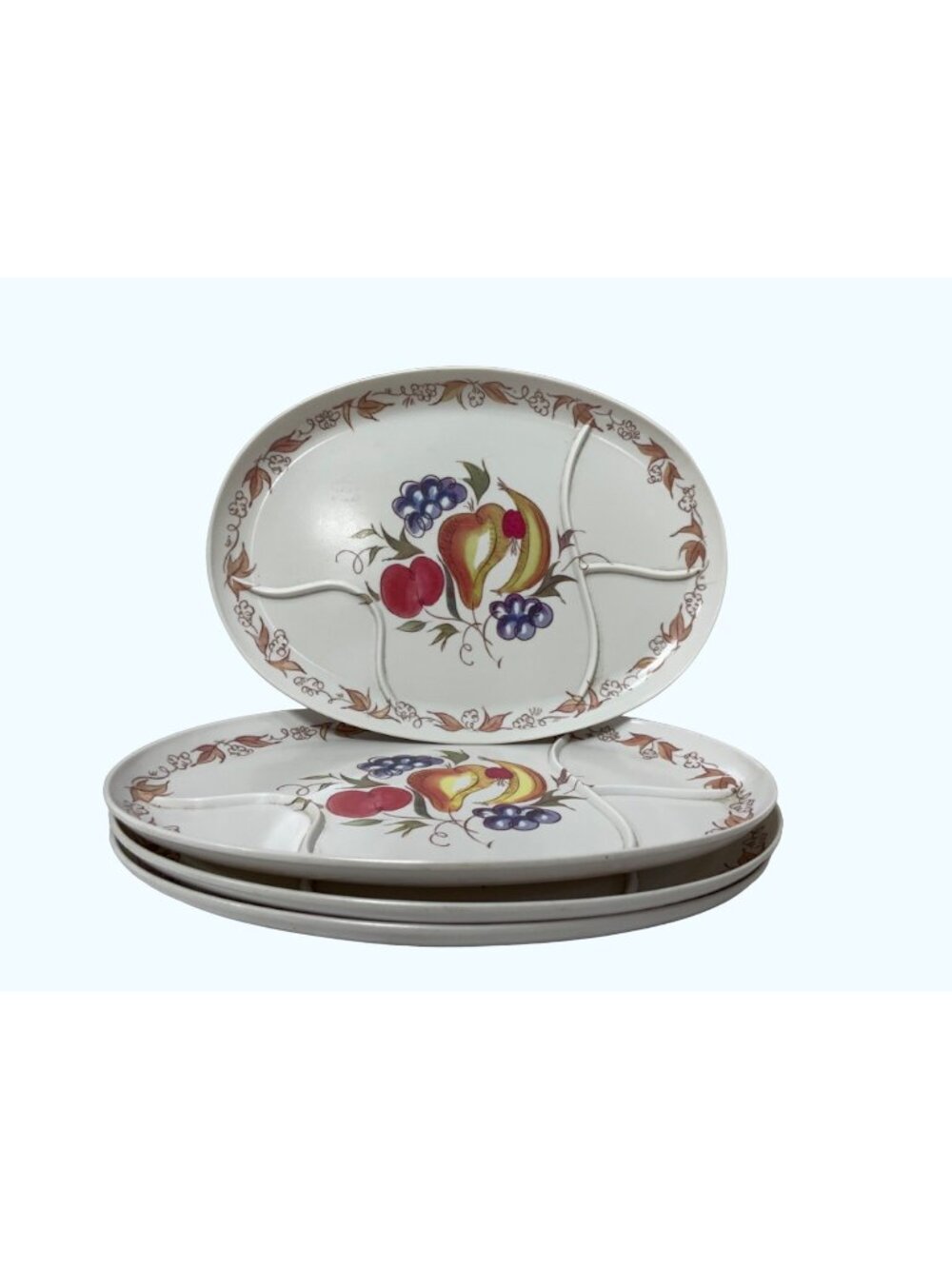 Vintage Fruit-Themed 4 Divided Serving Platters Melamine